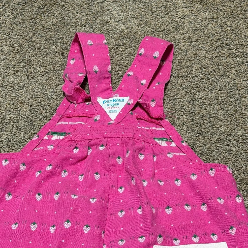 Vintage OshKosh B'Gosh‎ Pink Strawberry Overalls Girls Size 5 USA Made Rare